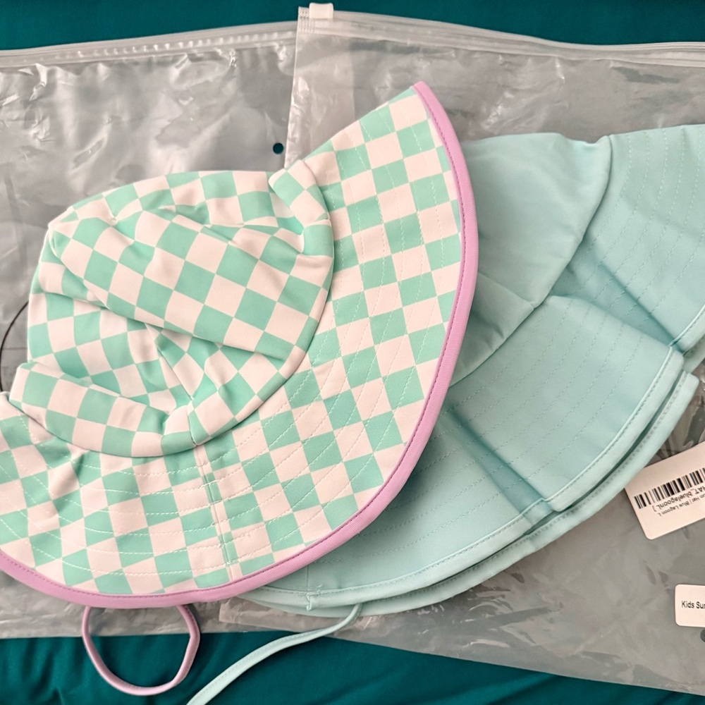 Caden Lane Mint and White Checkered Kids Hat